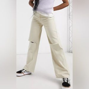 ASOS Bershka Cotton Wide Leg 90s Jean with Knee Rips